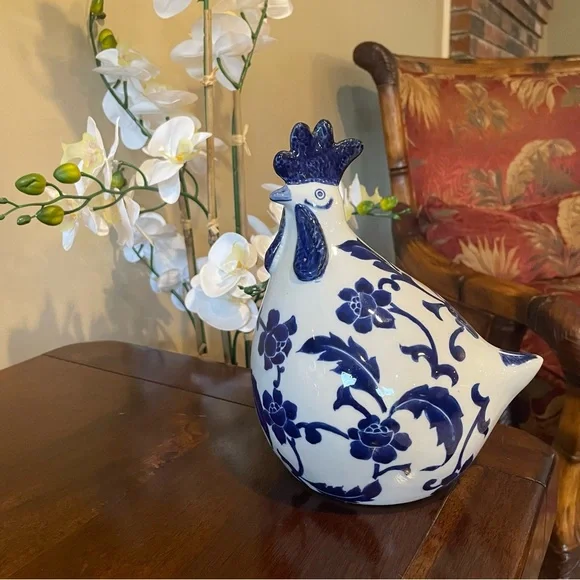 Blue and White Ceramic Rooster Figurine - Picture 5 of 7